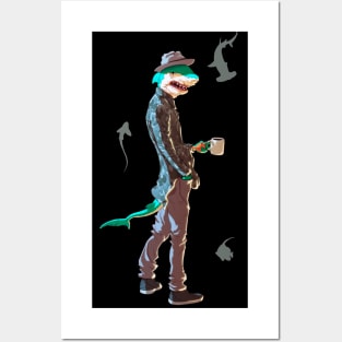 Humanoid Shark Coffee Guy Posters and Art